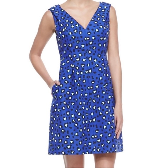 KATE SPADE Cyber Blue Cheetah Mini Dress | Size 10 | Fit & Flare | Party Brunch - Picture 1 of 11